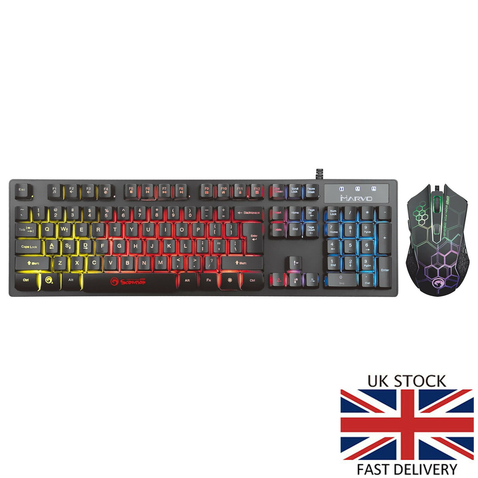 MARVO SCORPION KM409 7 COLOUR LED USB GAMING KEYBOARD & MOUSE SET - Image 4