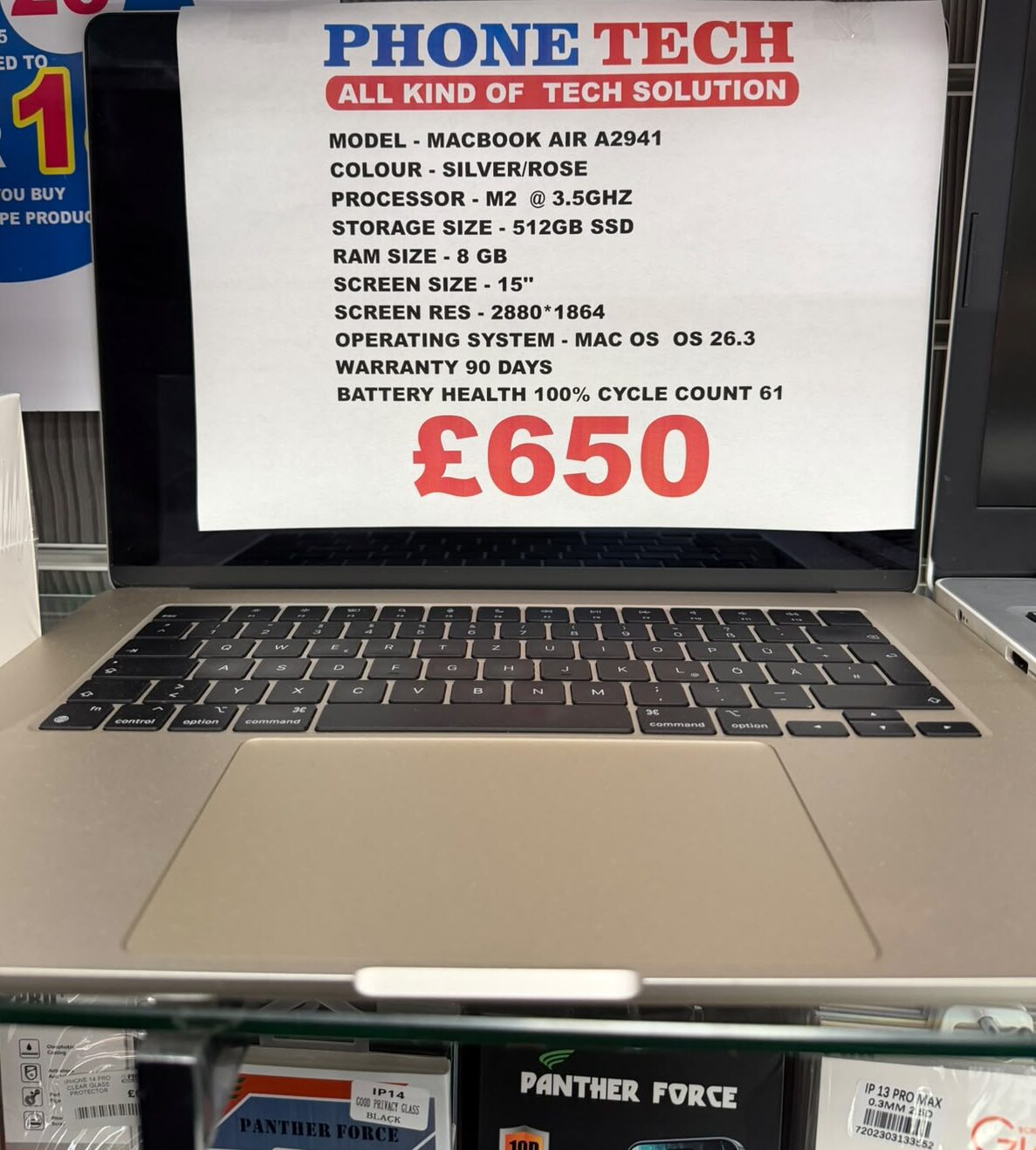 💻 PREOWNED MacBook Air A2941 – M2 Chip, 15" Display, 512GB SSD, 8GB RAM